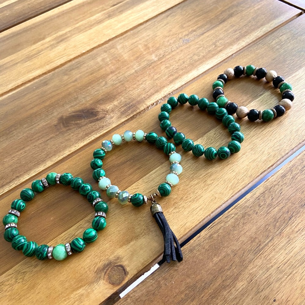 Malachite Green and Gold Bracelet Set